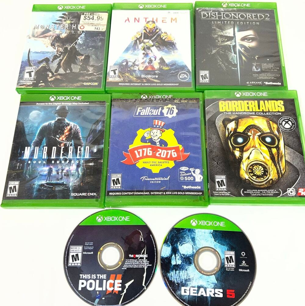 Xbox One Game Lot Bundle 8 Games Fallout 76 Gears 5 Monster Hunter World